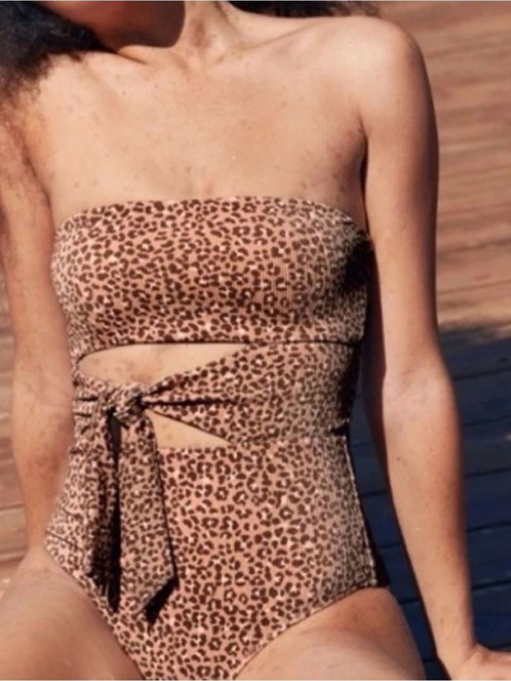 Aerie Ribbed Leopard Full Coverage Cutout Resort Convertible Strap Swimsuit M